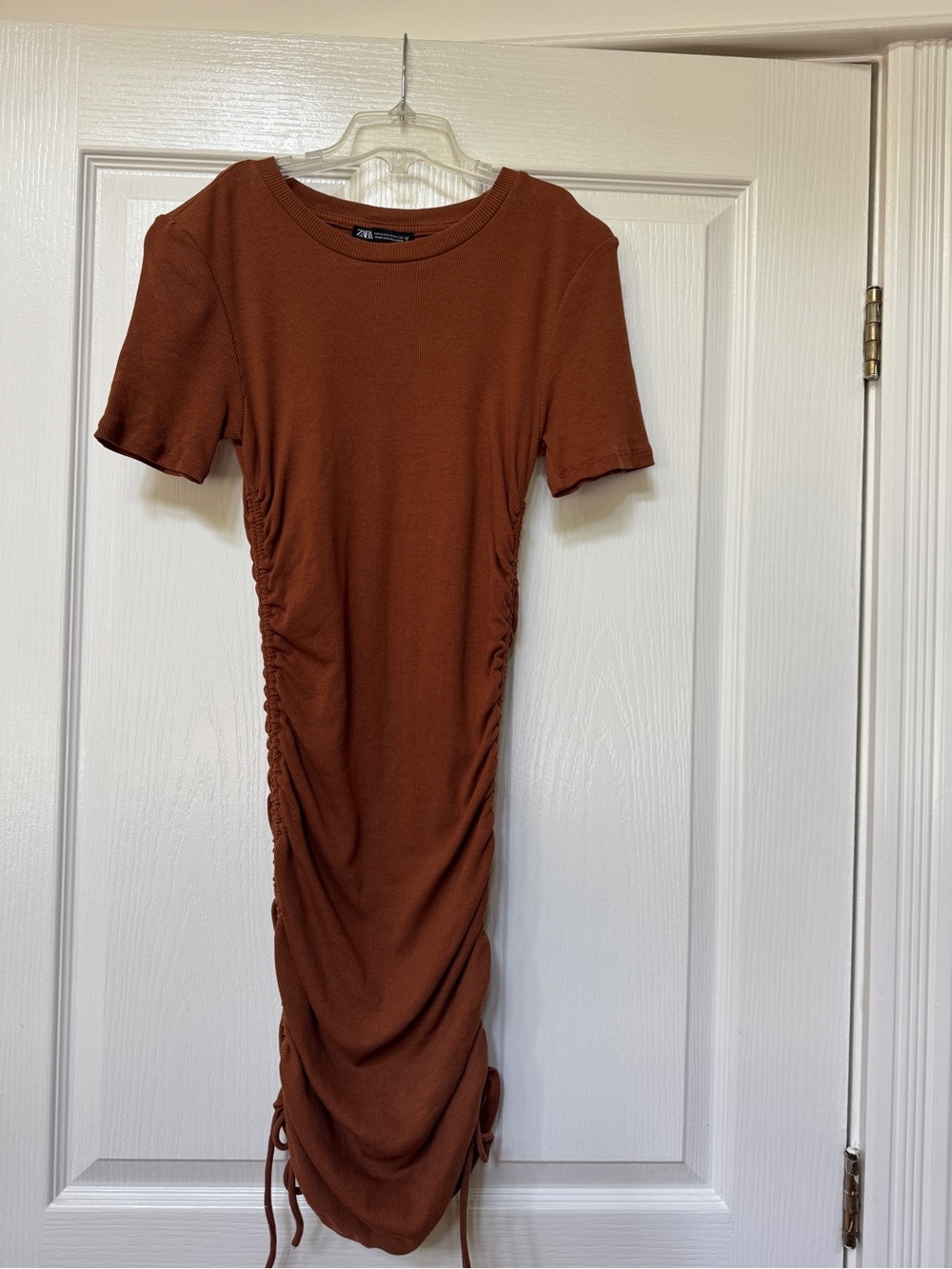 ZARA Rust Midi Dress with Side Ruching